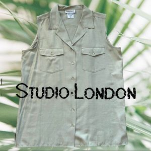 2/$25- Studio London Sleeveless Button Down Shirt size L